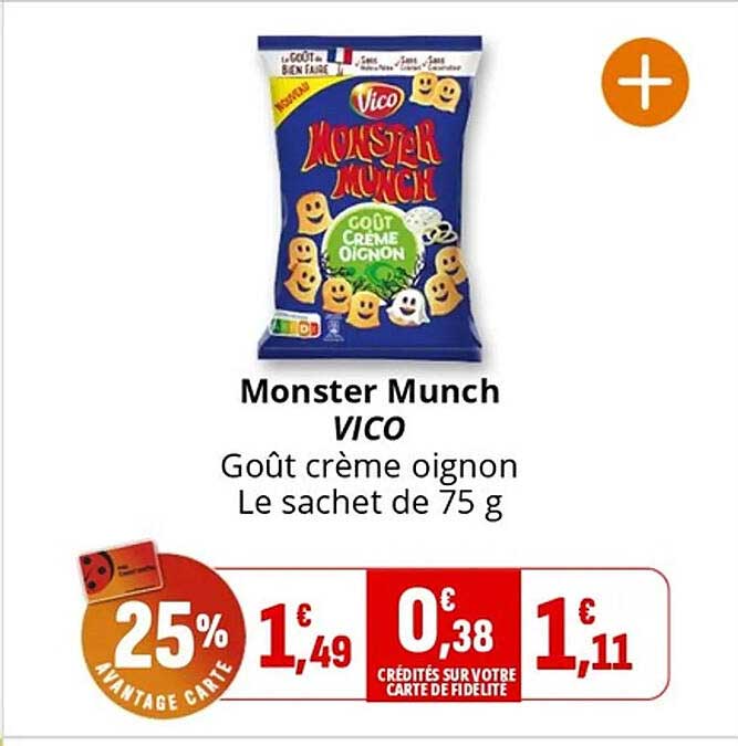 Monster Munch VICO Goût crème oignon - Le sachet de 75 g