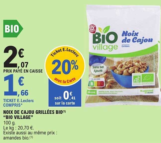 NOIX DE CAJOU GRILLÉES BIO "BIO VILLAGE"