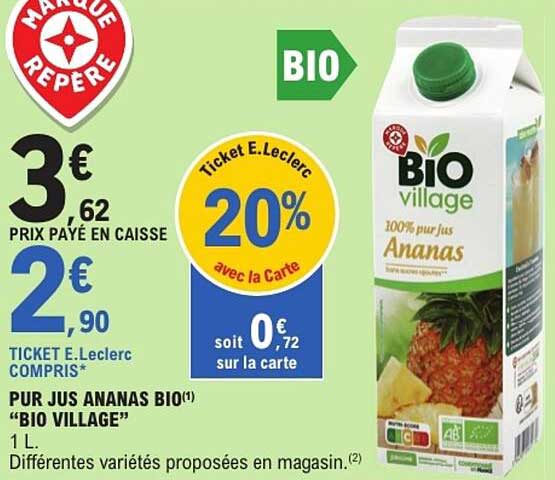 PUR JUS ANANAS BIO "BIO VILLAGE" 1 L