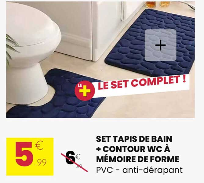 SET TAPIS DE BAIN + CONTOUR WC À MÉMOIRE DE FORME