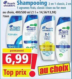 Shampooing 2 en 1 classic, 2 en 1 agrumes frais, classic clean ou for men