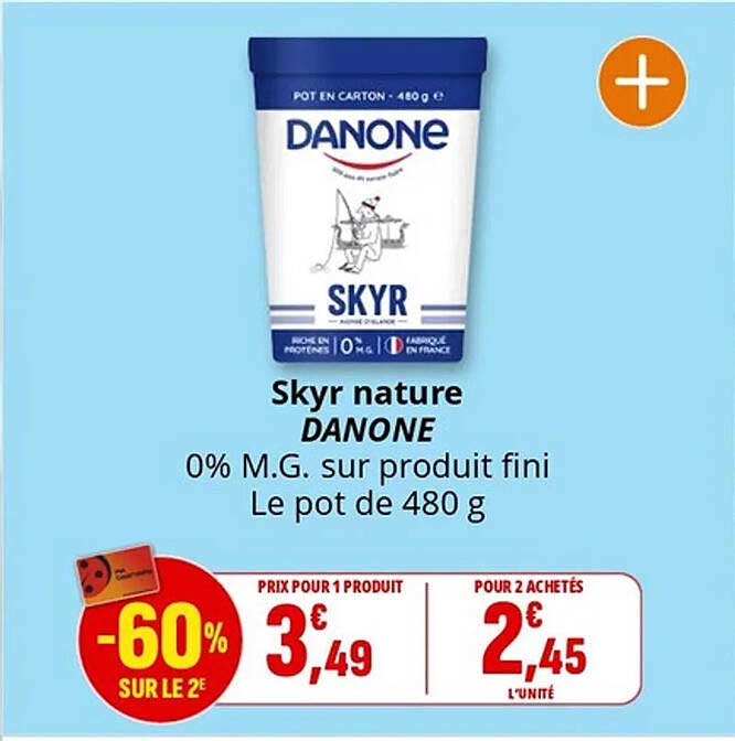 Skyr nature DANONE 0% M.G. sur produit fini