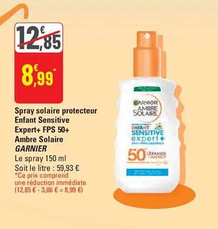 Spray solaire protecteur Enfant Sensitive Expert+ FPS 50+ Ambre Solaire GARNIER