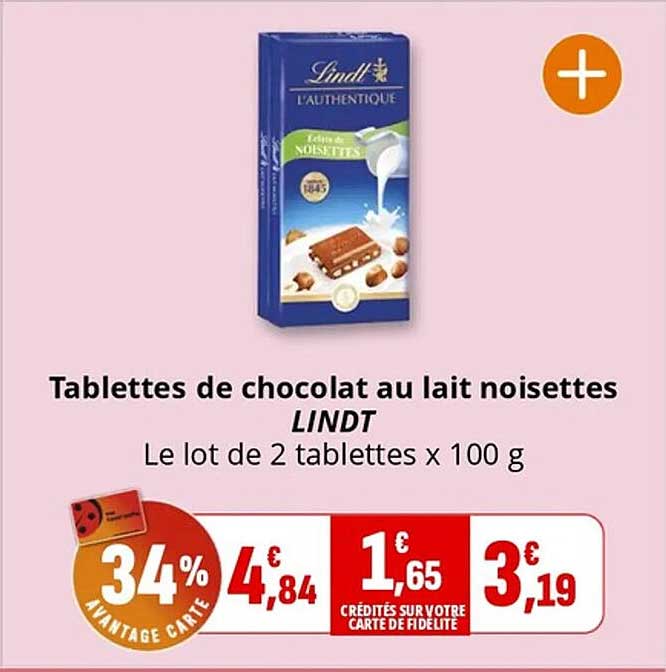Tablettes de chocolat au lait noisettes LINDT