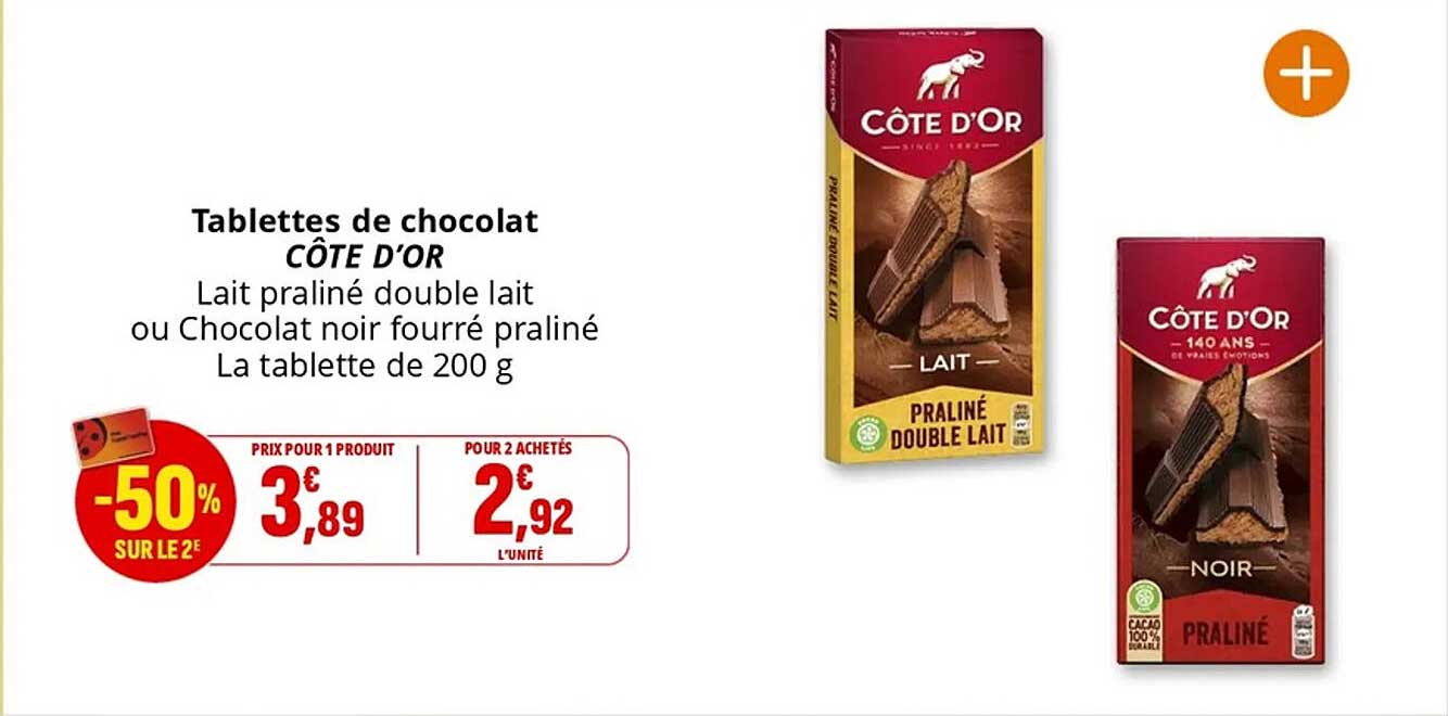 Tablettes de chocolat CÔTÉ D'OR