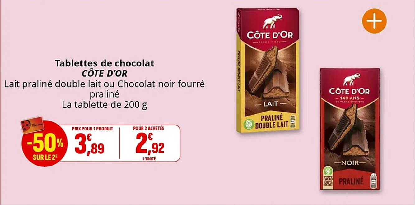 Tablettes de chocolat CÔTE D'OR