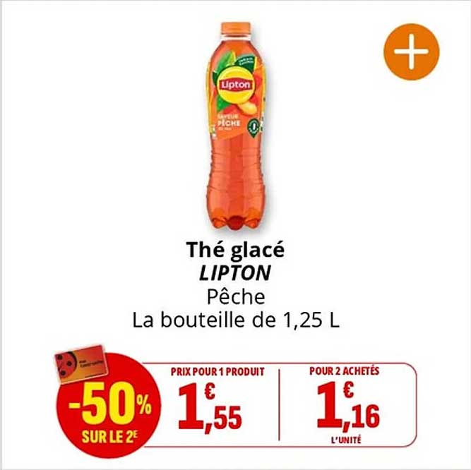 Thé glacé LIPTON Pêche La bouteille de 1,25 L