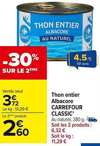 Thon entier Albacore CARREFOUR CLASSIC’