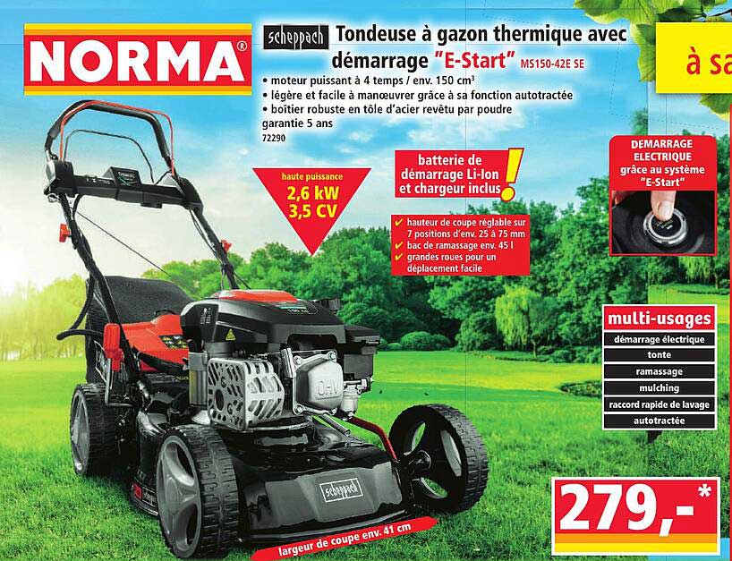 Tondeuse à gazon thermique avec démarrage "E-Start"