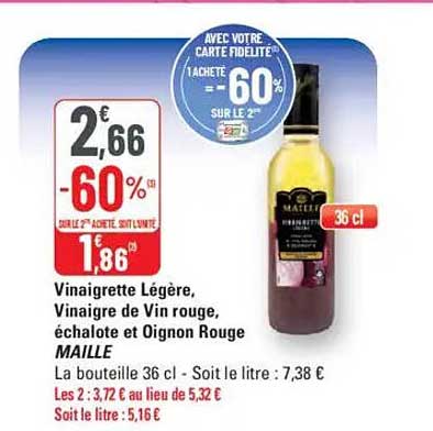 Vinaigrette Légère, Vinaigre de Vin rouge, échalote et Oignon Rouge MAILLE
