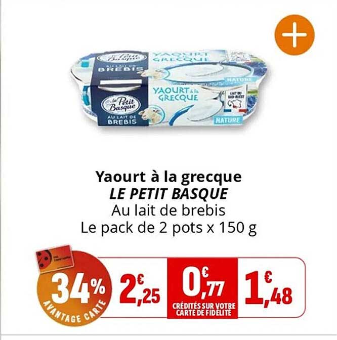 Yaourt à la grecque LE PETIT BASQUE Au lait de brebis Le pack de 2 pots x 150 g