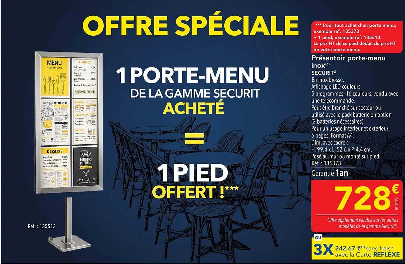 1 PORTE-MENU DE LA GAMME SECURIT ACHETÉ = 1 PIED OFFERT !***