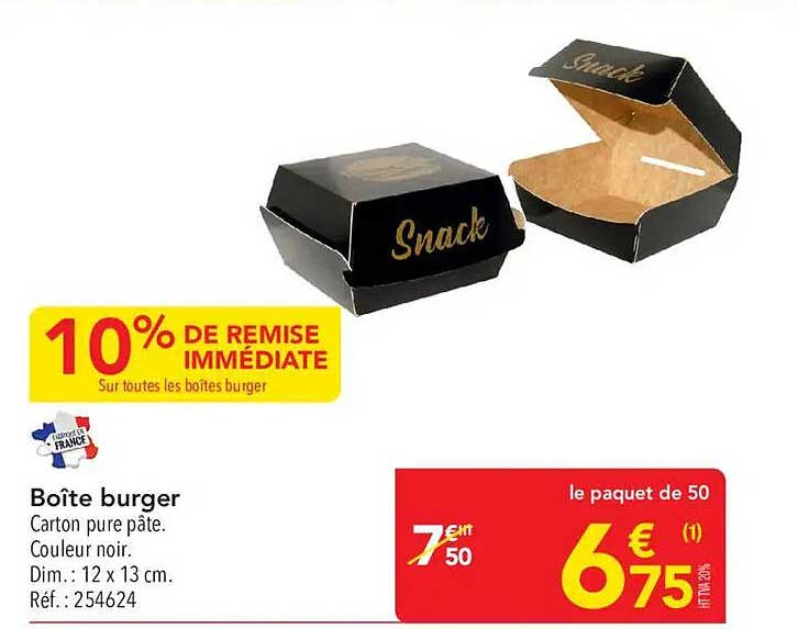 10% DE REMISE IMMÉDIATE Sur toutes les boîtes burger