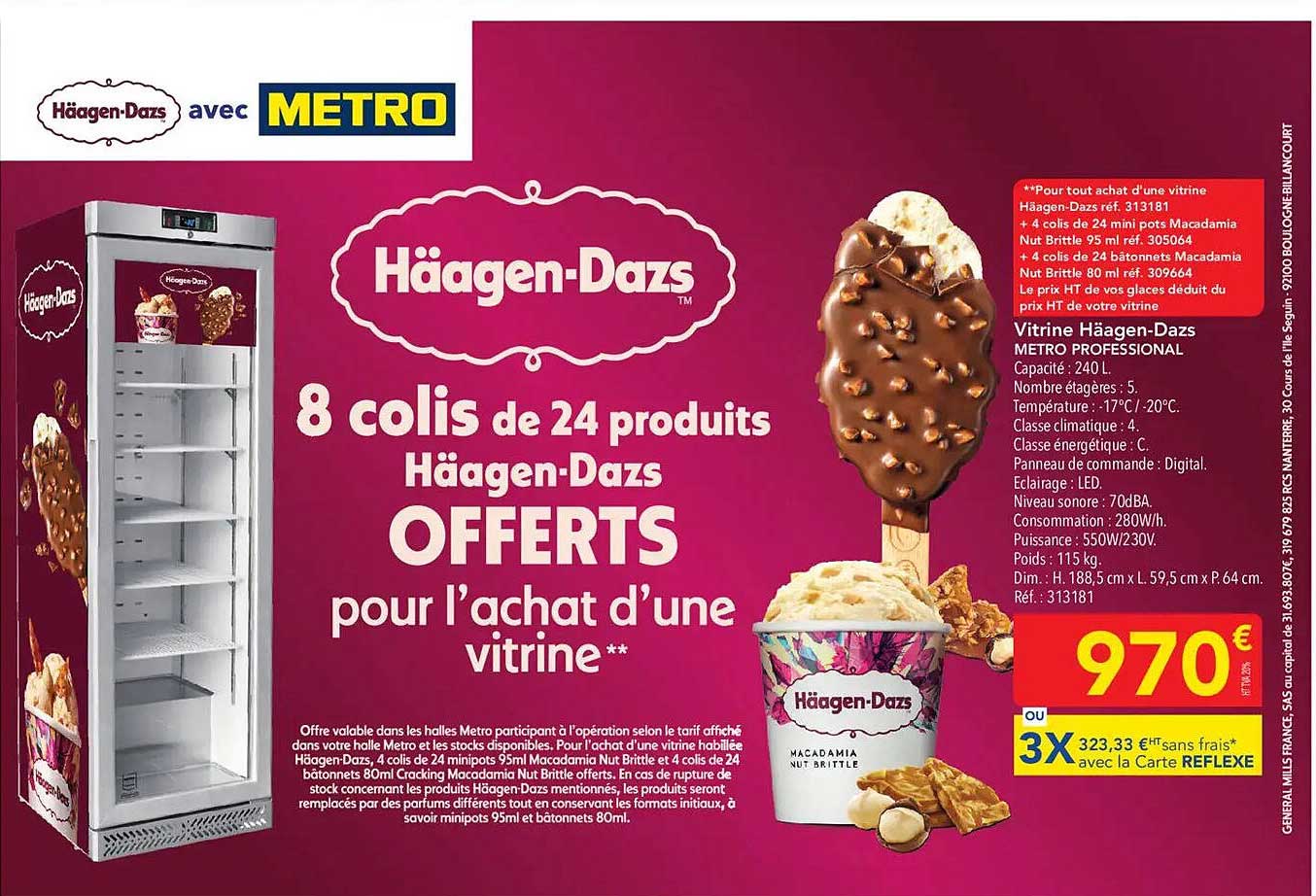 8 colis de 24 produits Häagen-Dazs OFFERTS pour l’achat d’une vitrine**