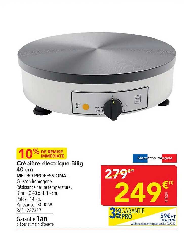 Crêpière électrique Bilig 40 cm METRO PROFESSIONAL