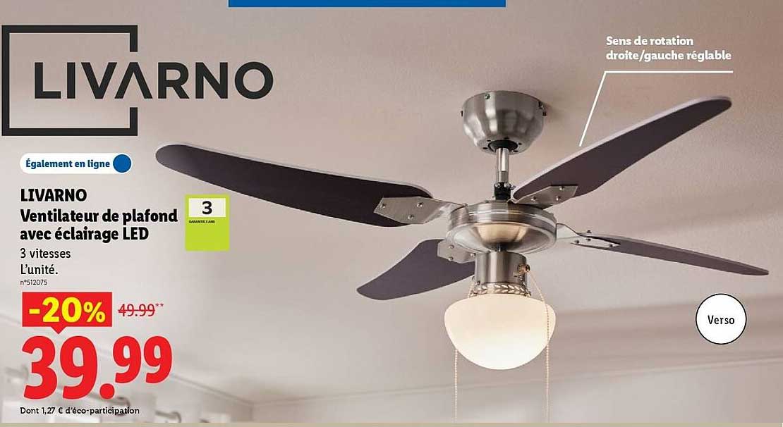 LIVARNO Ventilateur de plafond avec éclairage LED
