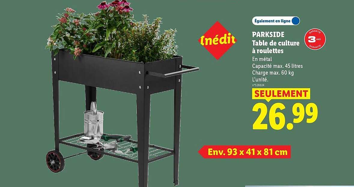 PARKSIDE Table de culture à roulettes