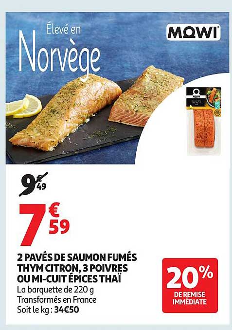 2 Pavés de Saumon Fumés Thym Citron, 3 Poivres ou Mi-Cuit Épicés Thaï