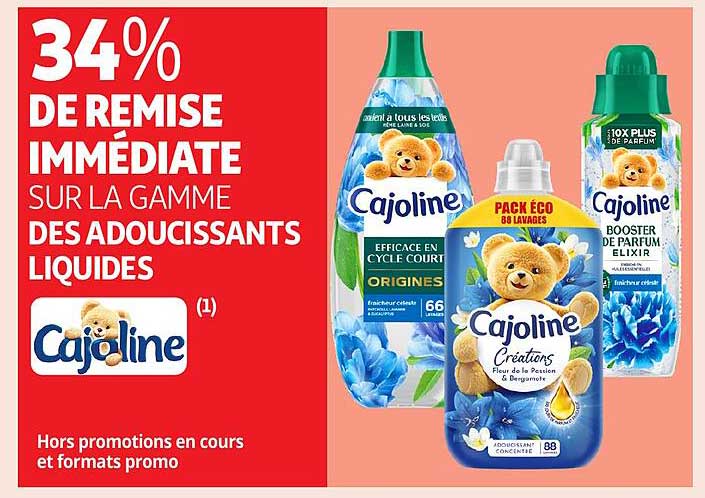 34% DE REMISE IMMÉDIATE SUR LA GAMME DES ADOUCISSANTS LIQUIDES