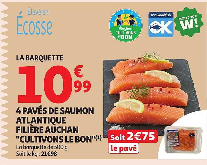 4 PAVÉS DE SAUMON ATLANTIQUE FILIÈRE AUCHAN 'CULTIVONS LE BON'