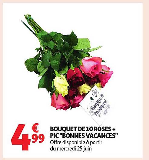 BOUQUET DE 10 ROSES + PIC "BONNES VACANCES"