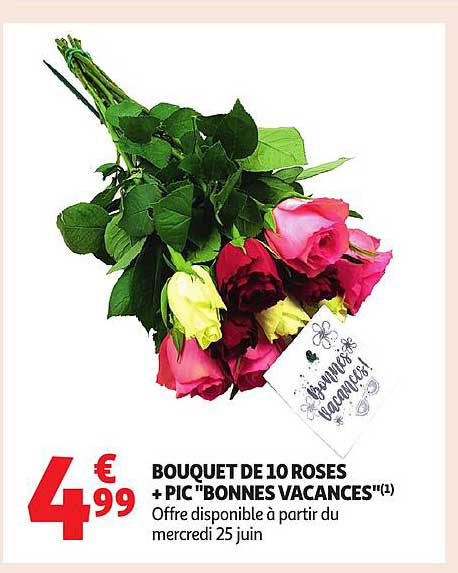 BOUQUET DE 10 ROSES + PIC "BONNES VACANCES"