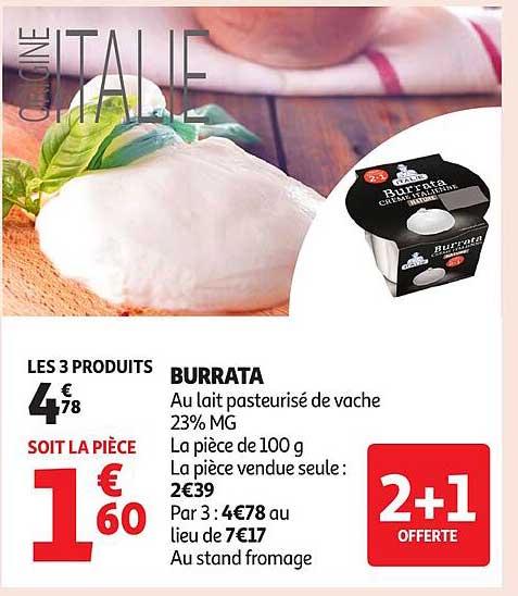 Burrata au lait pasteurisé de vache 23% MG