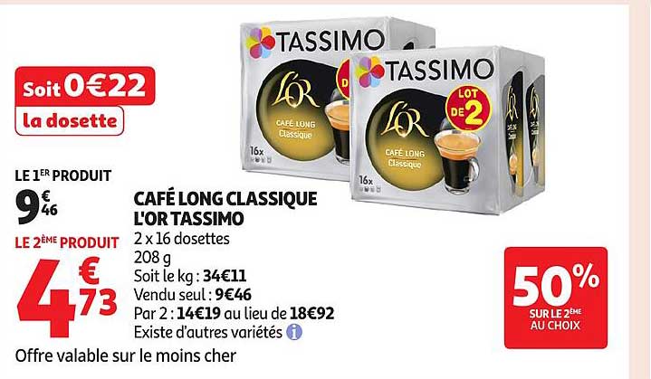 CAFÉ LONG CLASSIQUE L'OR TASSIMO
