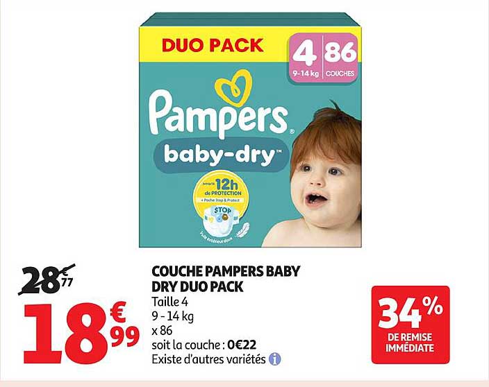 COUCHE PAMPERS BABY DRY DUO PACK