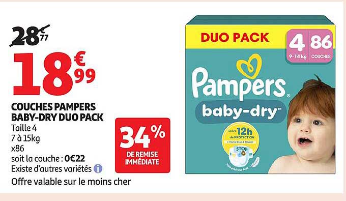 COUCHES PAMPERS BABY-DRY DUO PACK