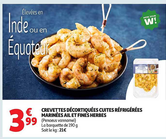CREVETTES DÉCORTIQUÉES CUITES RÉFRIGÉRÉES MARINÉES AIL ET FINES HERBES