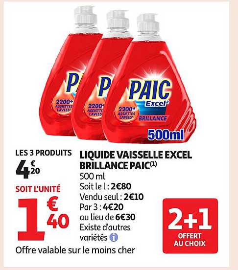 LIQUIDE VAISSELLE EXCEL BRILLANCE PAIC