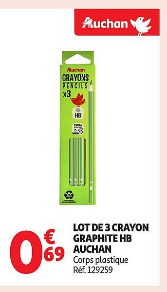 LOT DE 3 CRAYON GRAPHITE HB AUCHAN