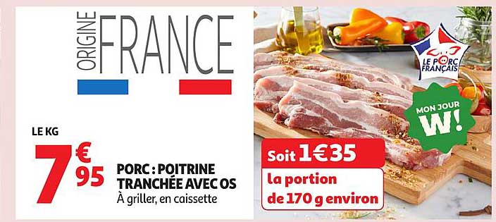 PORC : POITRINE TRANCHÉE AVEC OS