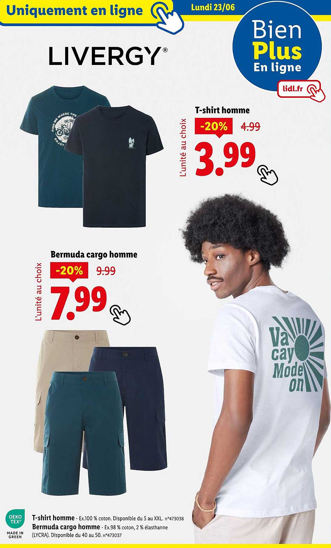 T-shirt homme -20% à 3,99€