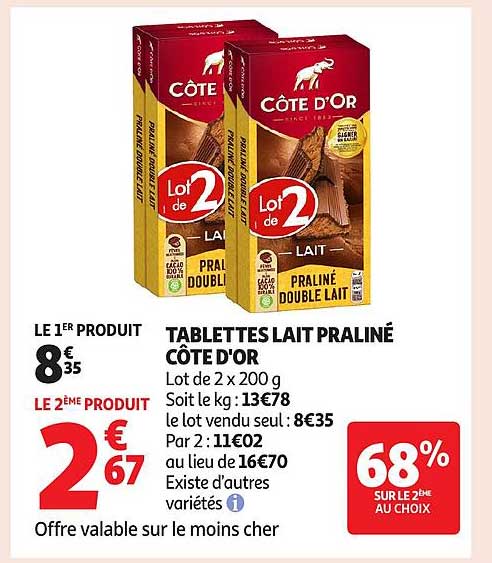 TABLETTES LAIT PRALINÉ CÔTE D'OR