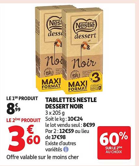 TABLETTES NESTLÉ DESSERT NOIR