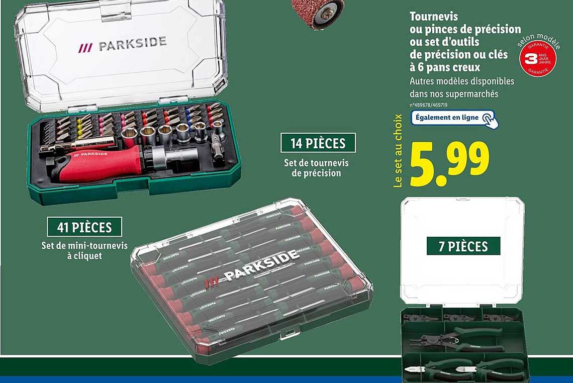 Tournevis ou pinces de précision ou set d’outils de précision ou clés à 6 pans creux