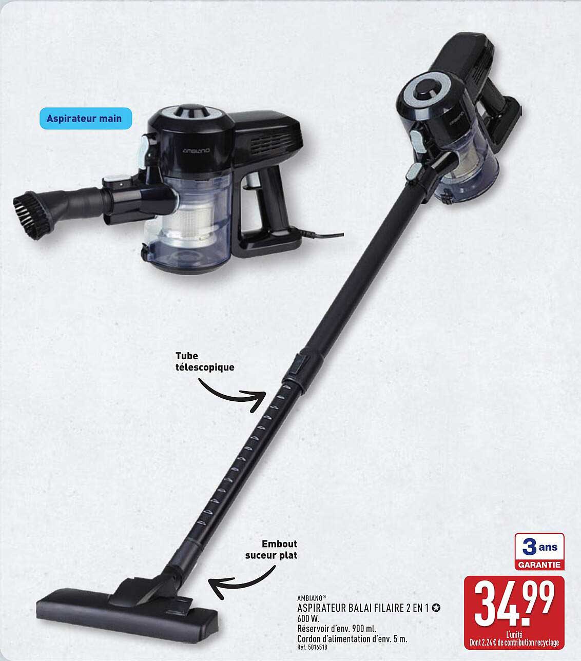 ASPIRATEUR BALAI FILAIRE 2 EN 1