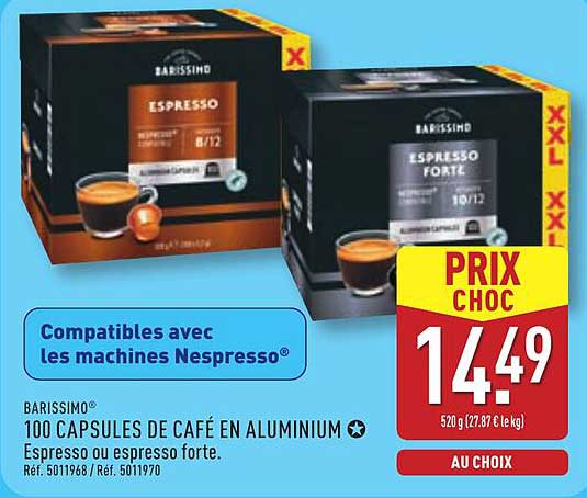 BARISSIMO® 100 CAPSULES DE CAFÉ EN ALUMINIUM