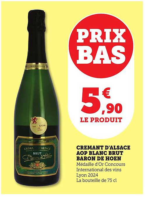 CREMANT D'ALSACE AOP BLANC BRUT BARON DE HOEN
