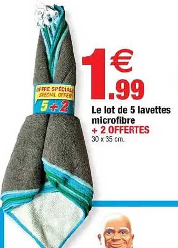 Le lot de 5 lavettes microfibre + 2 OFFERTES