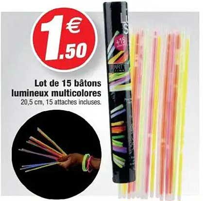 Lot de 15 bâtons lumineux multicolores