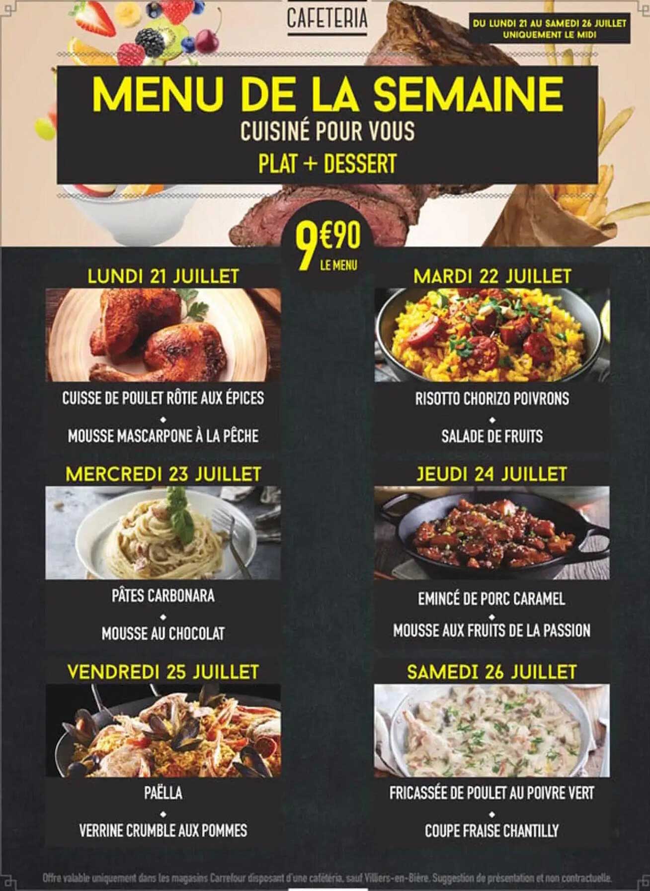 MENU DE LA SEMAINE CUISINÉ POUR VOUS PLAT + DESSERT