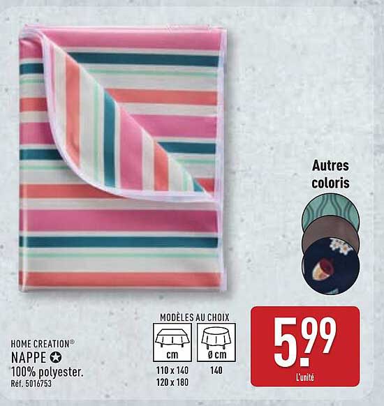 Nappes multicolores Home Creation 100% polyester