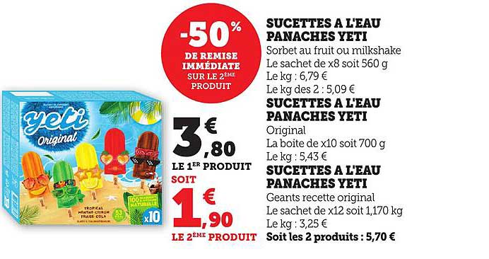 SUCETTES A L'EAU PANACHES YETI