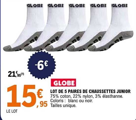 GLOBE LOT DE 5 PAIRES DE CHAUSSETTES JUNIOR
