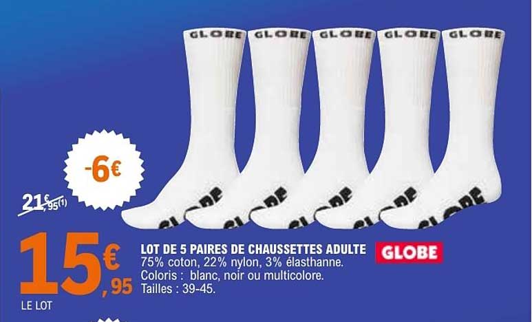 LOT DE 5 PAIRES DE CHAUSSETTES ADULTE GLOBE