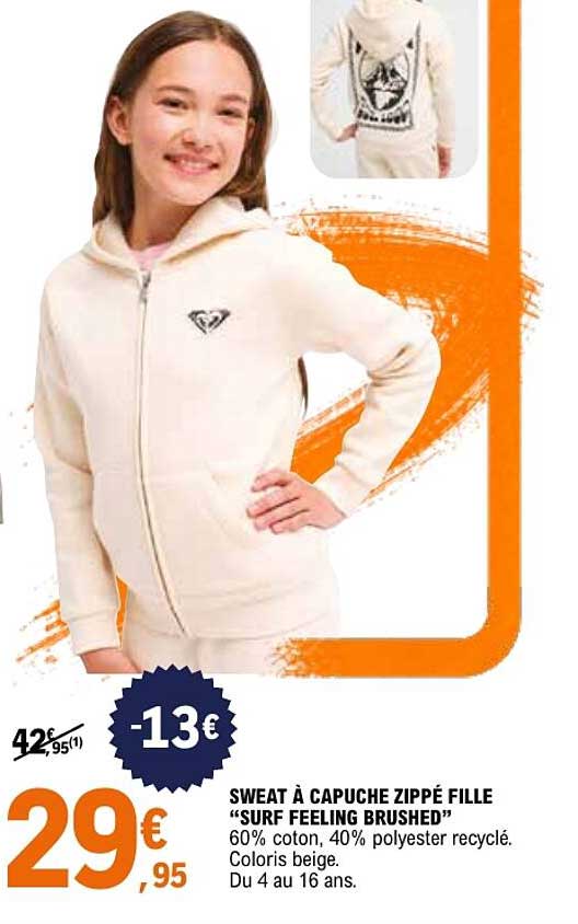 SWEAT À CAPUCHE ZIPPÉ FILLE “SURF FEELING BRUSHED”