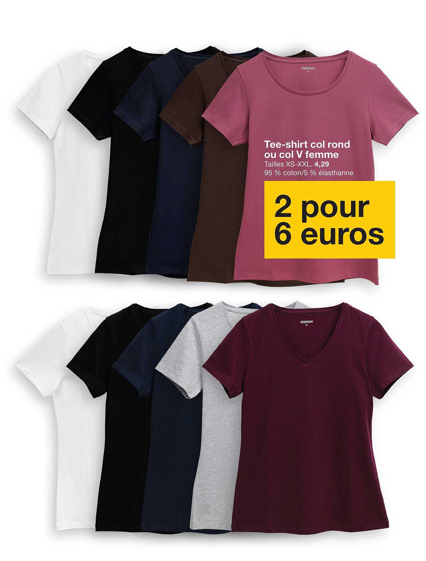 Tee-shirt col rond ou col V femme